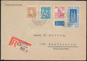 1949 A Kölni dóm sor ajánlott levélen / Mi 69-72 on registered cover