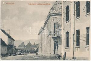 1907 Csíkszereda, Miercurea Ciuc; Apafi utca, Vigadó. Szvoboda József kiadása. Biró József fényképész felvétele / street view, restaurant