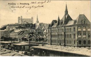 1908 Pozsony, Pressburg, Bratislava; Stredná priemyselná skola strojnícka / Műszaki szakképző ipar iskola a Dunai rakparton / engineering school, Danube quay