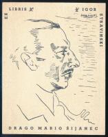 Miha Maleš (1903-1987): Ex libris Igor Stravinsky, klisé, papír, jelzett, 12×9,5 cm