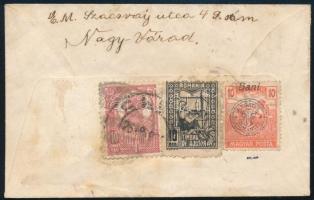 1920 levél Nagyvárad - Kolozsvár 10 Bani nagyváradi felülnyomott bélyeggel + román bélyegekkel, nagyváradi cenzúrával, Bodor vizsgálójellel
