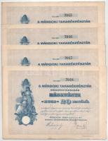 Mándok 1927. Mándoki Takarékpénztár Részvénytársaság részvénye 20P-ről (4x) sorszámkövetők, szárazpecséttel, szelvényekkel T:XF