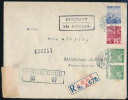 1940 Ajánlott levél 4 bélyeggel Németországba, cenzúrázva / Registered censored cover to Germany KOBE