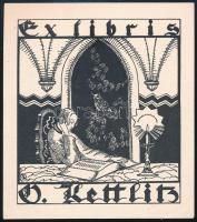 Gerda Kriege (?-?): Ex libris Kettlitz, klisé, papír, jelzett, 11×10 cm