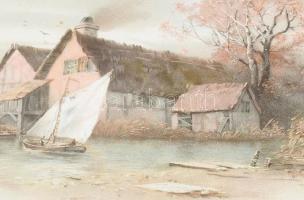 Jelzés nélkül: Vitorlások. Akavrell, papír. Üvegezett fakeretben. 17x28,5 cm