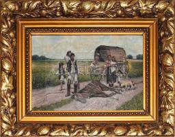 Jelzés nélkül, id. Vastagh György: Család (Kárvallott cigány). Olaj, vászon. Dekoratív fakeretben. 18x26 cm