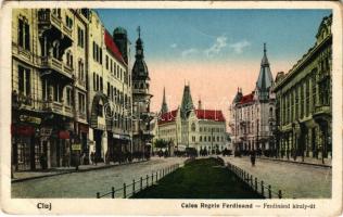 1931 Kolozsvár, Cluj; Calea Regele Ferdinand / Ferdinánd király út, Uránia mozi, üzletek / street view, cinema, shops (EB)