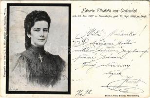 1899 (Vorläufer) Kaiserin Elisabeth von Österreich. Fotografie aus dem k.u.k. Hof-Atelier Carl Pietzner / Erzsébet királyné gyászlapja / Sissy / Obituary card of Empress Elisabeth of Austria (fl)