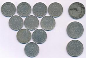 NSZK 1950-1983. 1M Cu-Ni (10x) + 1958-1987. 2M Cu-Ni (3x) T:XF-F patina
FRG 1950-1983 1 Mark Cu-Ni ...