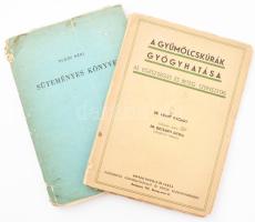 Arany György: A gyümölcskúrák gyógyhatása az egészséges és beteg szervezetre. Bucsányi Gyula előszavával. Bp.,[1940],Novák Rudolf, 48 p. Első kiadás. Kiadói papírkötés, sérült borítóval. +   Turós Lukácsné: Turós néni süteményes könyve. Bp., 1962, Minerva. Kiadói papírkötés, sérült gerinccel, foltos borítóval, a borítón törésnyommal.