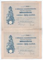 Mándok 1927. "Mándoki Takarékpénztár Részvénytársaság" részvénye 20P-ről (3x) sorszámkövet...