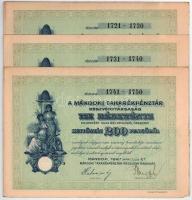 1927. Mándok "Mándoki Takarékpénztár Részvénytársaság" tíz részvénye egyenként 20P-ről, összesen 200P-ről (3x) sorszámkövetők T:XF,VF