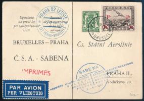 1937 Légi levelezőlap Brüsszelből Prágába / Airmail postcard to Praha
