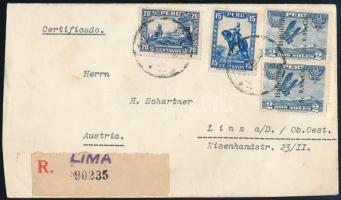 1936 Ajánlott levél Ausztriába levélzárókkal / Registered cover to Austria with labels
