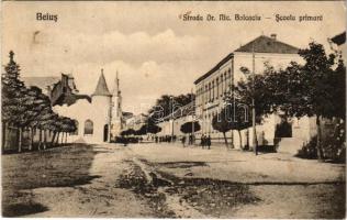 1924 Belényes, Beius; Strada Dr. Nic. Bolcaciu, Scoala primara / utca és iskola / street and school (EK)