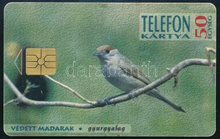 1994 MATÁV telefonkártya, 50 egység, Védett madarak - gyurgyalag. Nyomdahibás, a képen szereplő madár fülemüle, a felirat szerint viszont gyurgyalag!