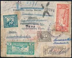 1934 Ajánlott légi levél 2 érvényes és 3 érvénytelen bélyeggel Zürichbe, majd Berlinbe, végül Hollandiába továbbküldve / Registered airmail cover with 2 valid and 3 invalid stamps ZÜRICH + BERLIN + FRANKFURT + BERLIN - SCHEVENINGEN
