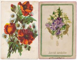 15 db RÉGI virágos képeslap vegyes minőségben, sok litho / 15 pre-1945 flower motive postcards in mixed quality, many litho