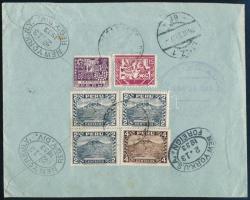 1933 Ajánlott levél 6 db bélyeggel New Yorkon keresztül Linzbe küldve / Registered cover with 6 stamps via New York to Linz