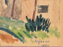 Ujváry Lajos (1925-2006): Víztároló. Akvarell, golyóstoll, papír, jelzett. Lap széle vágott. 25×39 c...