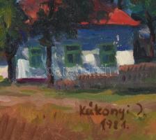 Kákonyi István (1917-1993): Napfényes faluvége, 1981. Olaj, rétegelt falemez, jelzett, 38×46 cm