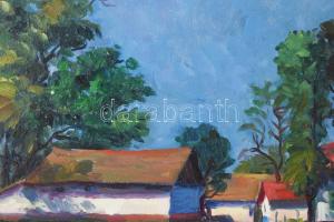 Kákonyi István (1917-1993): Napfényes faluvége, 1981. Olaj, rétegelt falemez, jelzett, 38×46 cm