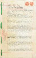 1897 Angol nyelvű szerződés ingatlan bérbeadásáról, Mary Sudbury és James Nayler felek között, 4 oldalon, viaszpecsétekkel, okmánybélyegekkel / 1897 Indenture of Lease between Mary Sudbury and James Nayler, 4 pages, with wax seals and revenue stamps