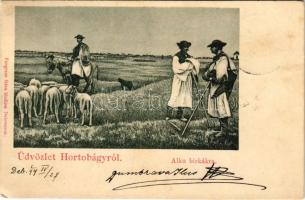 1899 (Vorläufer) Hortobágy, Alku birkákra, magyar folklór. Pongrácz Géza kiadása (EK)