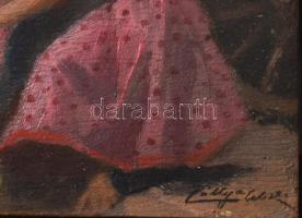 Pállya Celesztin (1864-1948): Piac. Olaj, fa, jelzett. Dekoratív fakeretben, 12,5x14,5 cm