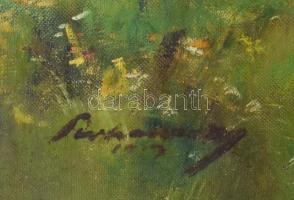 Pirhalla Nándor (1884-?): Gyerekek a mezőn. Olaj, vászon, jelzett. Dekoratív, korabeli fakeretben, 4...