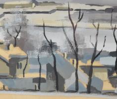 Hamza Tibor (1908-1972): Táj. Tempera, papír. Jelzés nélkül. Üvegezett fakeretben. 29X40 cm