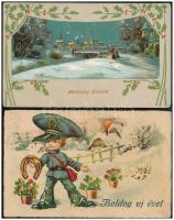 15 db RÉGI karácsonyi és újévi üdvözlő képeslap vegyes minőségben / 15 pre-1945 Christmas and New Year greeting postcards in mixed quality