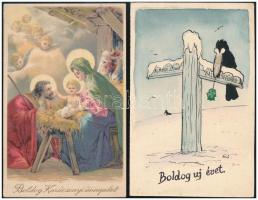 15 db RÉGI karácsonyi és újévi üdvözlő képeslap vegyes minőségben / 15 pre-1945 Christmas and New Ye...