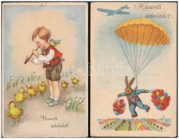 15 db RÉGI húsvéti üdvözlő motívum képeslap vegyes minőségben / 15 pre-1945 Easter greeting motive p...