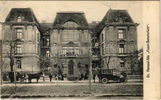 1913 Budapest VII. Dr. Herczel-féle Fasor szanatórium, automobil. Biró Pál fényk. intézetéből (felületi sérülés / surface damage)