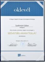 ~2014. "A Magyar Újságírók Szövetségének aranytolla" aranyozott bronz díj dísztokban, adom...