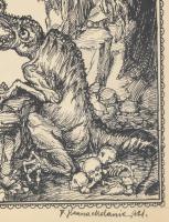 Hanna Melanie/Mela (1892-1973): Kincskeresők, 1921. Tus, papír, jelezve jobbra lent. Üvegezett faker...