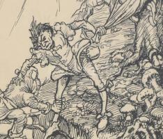 Hanna Melanie/Mela (1892-1973): Kincskeresők, 1921. Tus, papír, jelezve jobbra lent. Üvegezett faker...