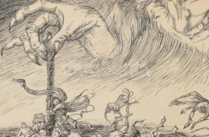 Hanna Melanie/Mela (1892-1973): Csodakerék, 1921. Tus, papír, jelezve jobbra lent. Üvegezett fakeret...