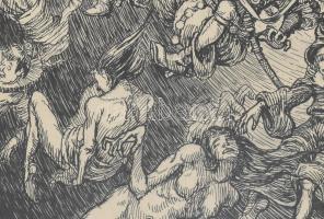 Hanna Melanie/Mela (1892-1973): Csodakerék, 1921. Tus, papír, jelezve jobbra lent. Üvegezett fakeret...