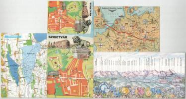 21 db MODERN térképes motívum képeslap különböző méretben / 21 modern maps motive postcards in mixed size