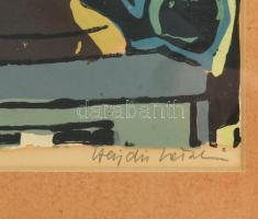 Hajdú Katalin (1932-): Almás csendélet. Linómetszet, papír, jelzett. Üvegezett fakeretben, 30×24 cm