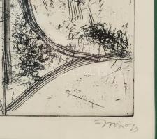 Hincz Gyula (1904-1986): Architektúra, rézkarc, papír, jelzett, számozott (13/100), üvegezett fakere...