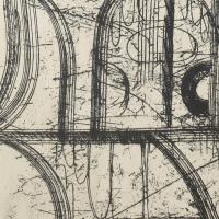 Hincz Gyula (1904-1986): Architektúra, rézkarc, papír, jelzett, számozott (13/100), üvegezett fakere...