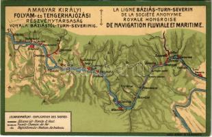 A Magyar Királyi Folyam- és Tengerhajózási Részvénytársaság vonala Báziástól-Turn-Severinig / Map of The Royal Hungarian River and Sea Shipping Lines Company from Bazias to Turnu Severin