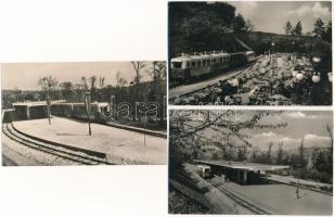 Úttörővasút és vasútállomások - 7 db modern magyar szocreál képeslap (Képzőművészeti Alap)