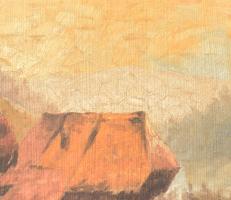 Olvashatatlan jelzéssel, XX. sz. első fele: Hegyvidéki ház. Olaj, karton. Dekoratív, kissé sérült ré...