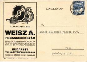 1932 Weisz A. fogaskerékgyár reklámja. Budapest VIII. Nagytemplom utca 34. Schultz Béla és társa kiadása / Hungarian gear factory advertisement (EK)