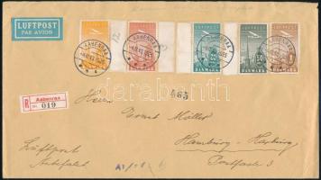 1940 Ajánlott légi levél Repülő sorral Hamburgba, cenzúrázva / Mi 217-221 on registered airmail censored cover to Hamburg