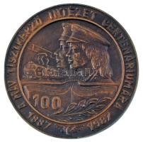 1987. &quot;A MÁV Tisztképző Intézet centenáriumára 1887-1987&quot; egyoldalas bronz emlékplakett (97mm) T:AU